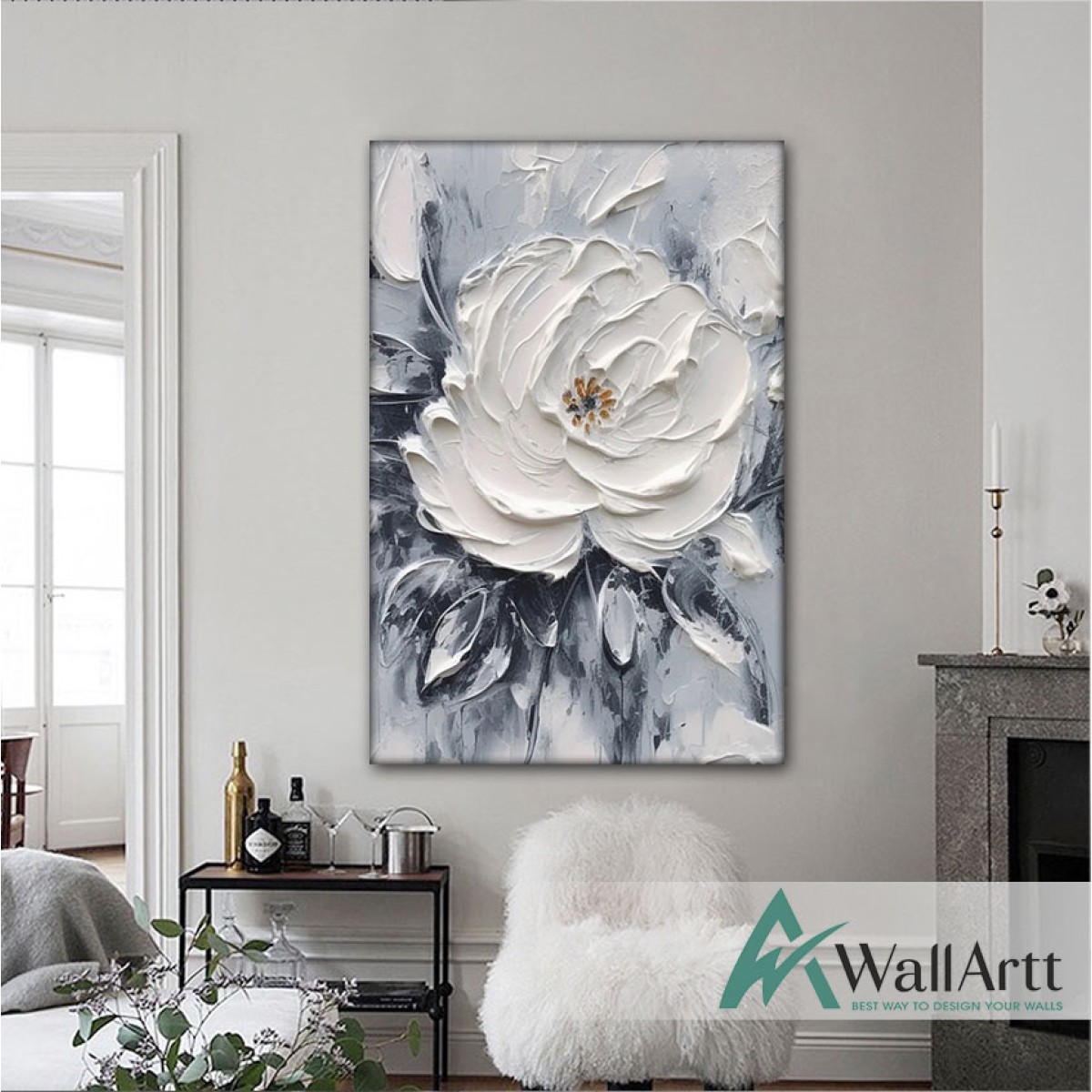 White Beauty III 3D Heavy Textured Partial Oil Painting